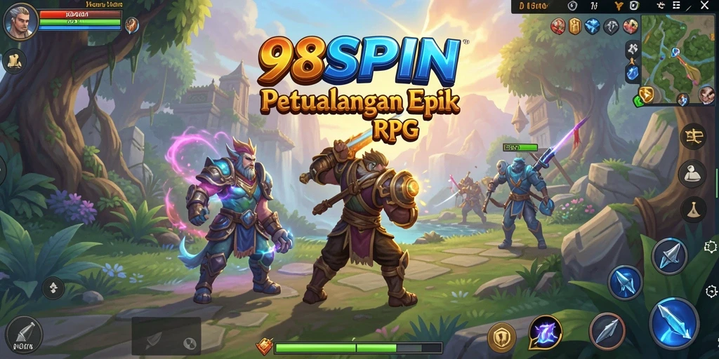 Tangkapan layar gameplay 98SPIN menampilkan pertempuran RPG yang seru.