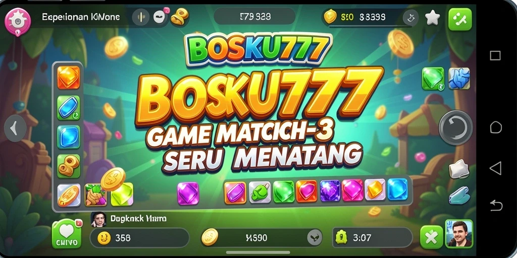 Tampilan gameplay BOSKU777 dalam aksi Match-3 yang seru.