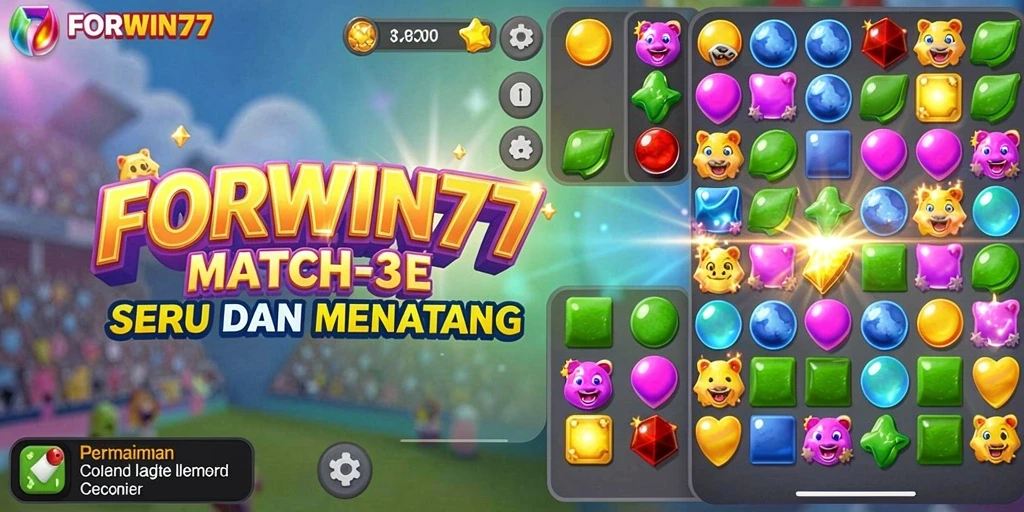 Screenshot gameplay FORWIN77 menampilkan momen mencocokkan objek Match-3.
