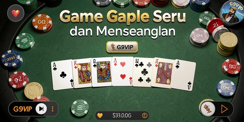 Tampilan screenshot G9VIP yang menunjukkan aksi seru permainan Gaple.