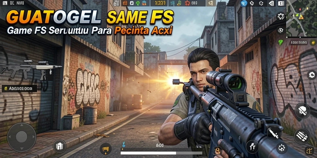 Screenshot menunjukkan aksi seru gameplay FPS GUATOGEL.