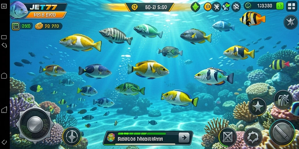 Gameplay seru JET77 saat menangkap ikan berwarna-warni.