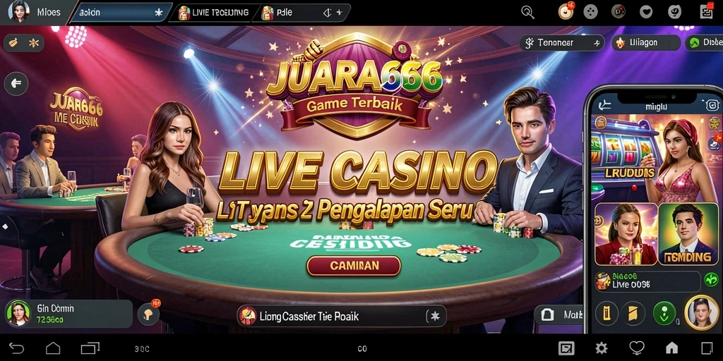 Tangkapan layar menampilkan dealer Live Casino dalam aksi permainan yang seru.