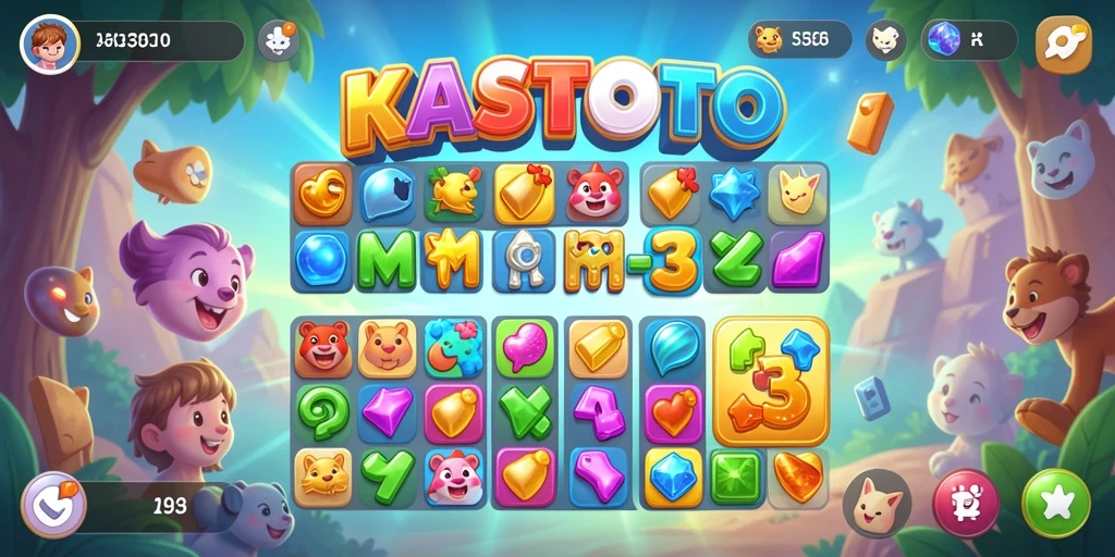 Tampilan gameplay KASTOTO dengan kombinasi buah yang berwarna-warni.