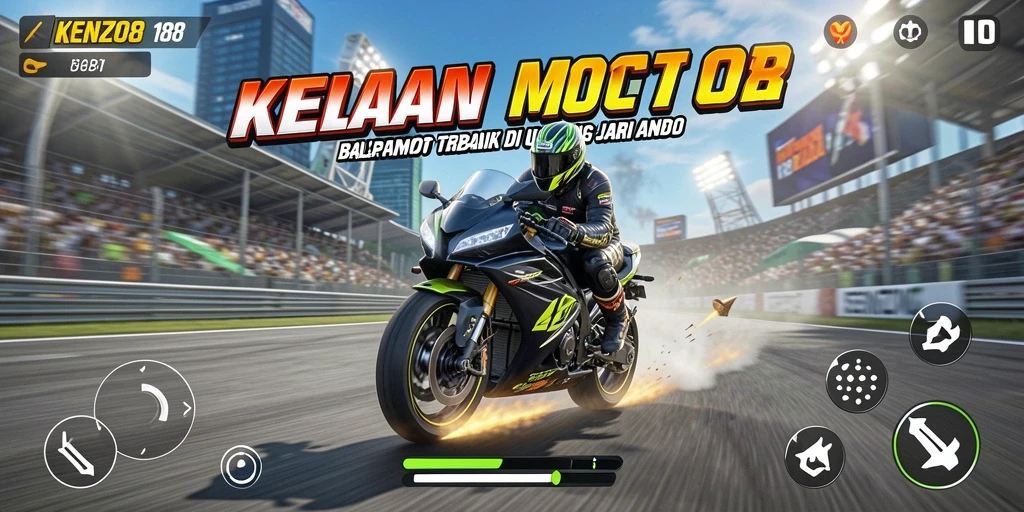 Gameplay KENZO188 yang mendebarkan di trek balapan motor.