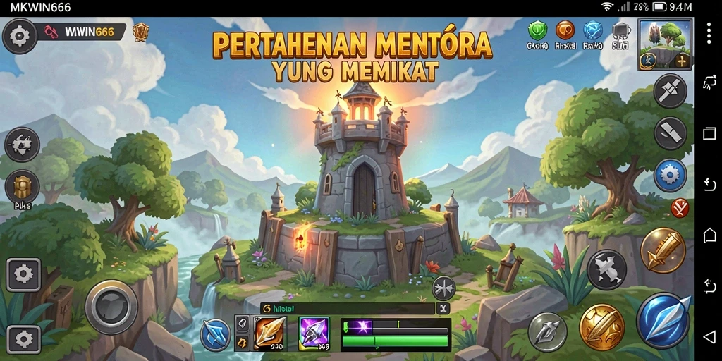 Screenshot gameplay MKWIN666 menampilkan aksi menara pertahanan yang seru.