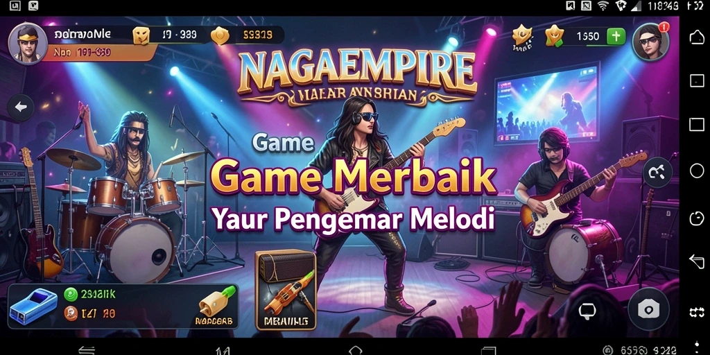 Tampilan gameplay seru NAGAEMPIRE dengan berbagai lagu pilihan.