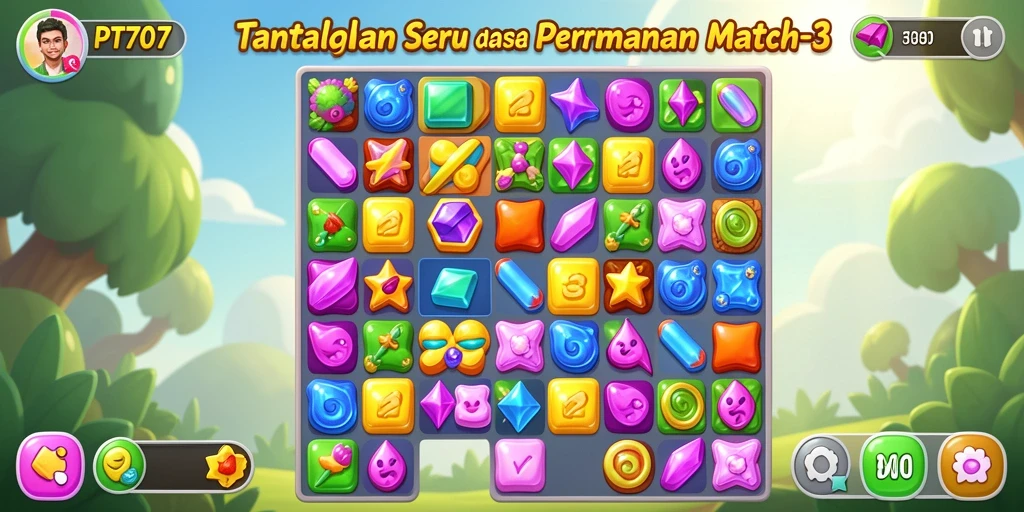 Screenshot gameplay PT707 menampilkan pencocokan objek yang seru.