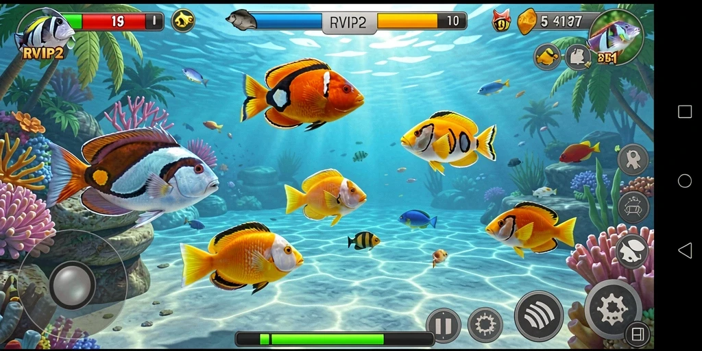 Screenshot <strong>RVIP2</strong> menampilkan aksi seru menembak ikan di lautan.